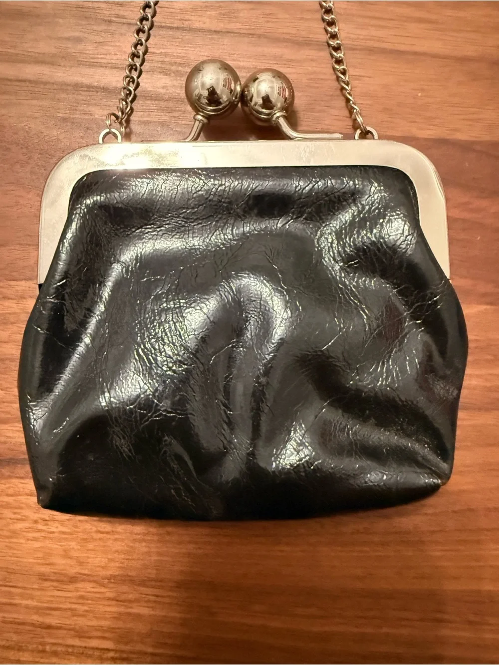 Classic Black Chain-Handle Kiss-Lock Bag